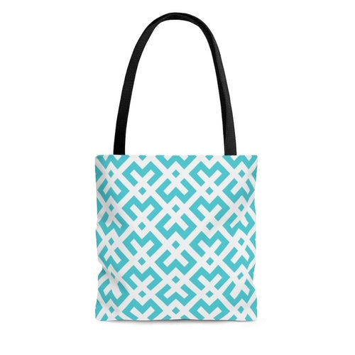 Large Tote Bag - Green and White Geometric Style Shoulder Bag