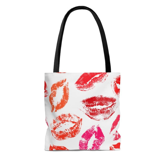 Large Tote Bags - Xoxo White and Red Lipstick Kisses Style Shoulder