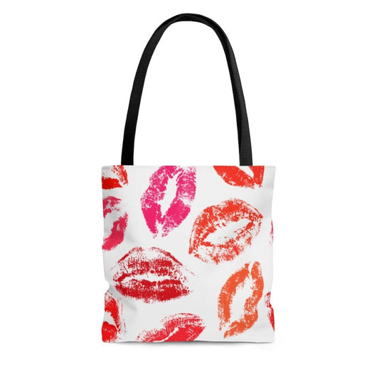 Large Tote Bags - Xoxo White and Red Lipstick Kisses Style Shoulder