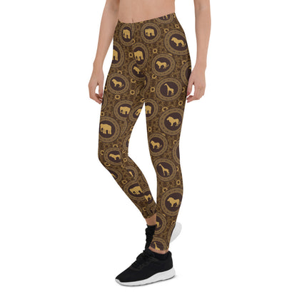 Womens Brown African Safari Animals Leggings