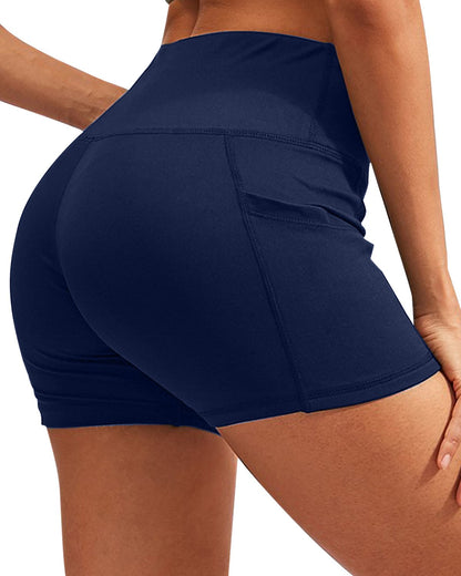Calcao High Waist Women's Yoga Shorts With Pocket - Navy