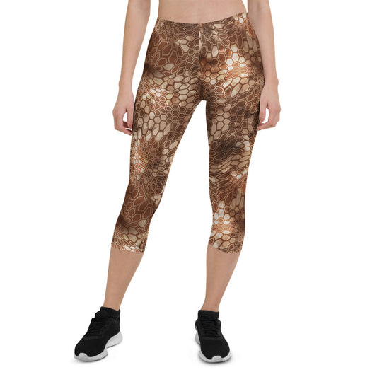 Brown Honeycomb Capri Leggings for Women