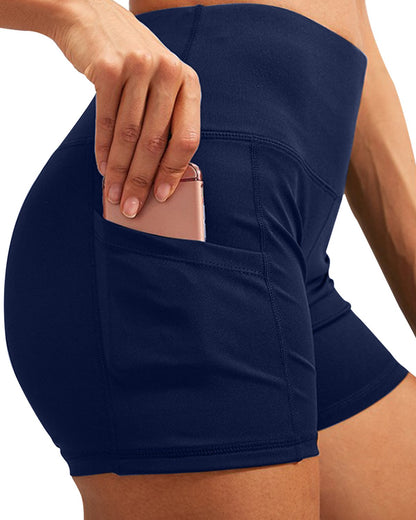 Calcao High Waist Women's Yoga Shorts With Pocket - Navy
