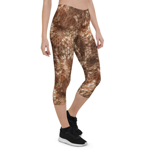 Brown Honeycomb Capri Leggings for Women