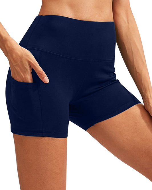 Calcao High Waist Women's Yoga Shorts With Pocket - Navy