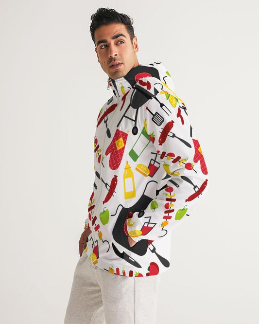 Mens Lightweight Windbreaker Jacket with Hood and Zipper Closure - Bbq