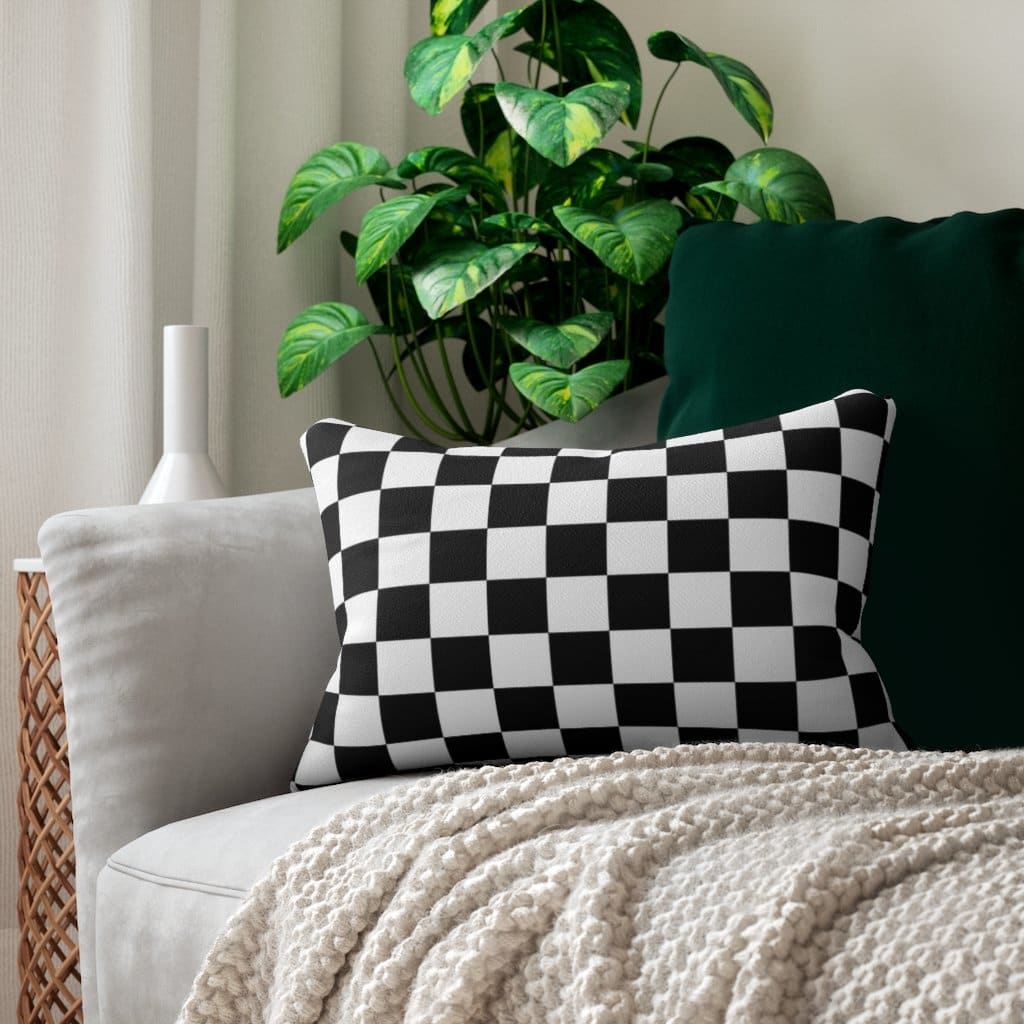 Decorative Lumbar Throw Pillow - Black White Checkers