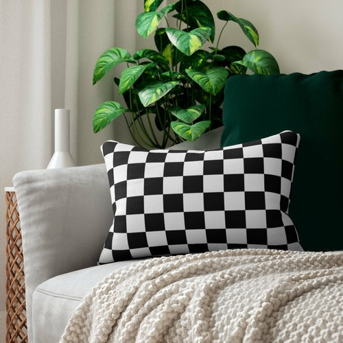 Decorative Lumbar Throw Pillow - Black White Checkers