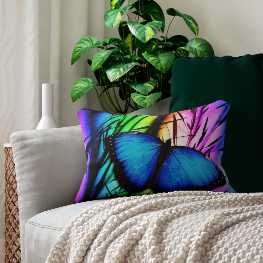 Decorative Lumbar Throw Pillow - Blue Butterfly
