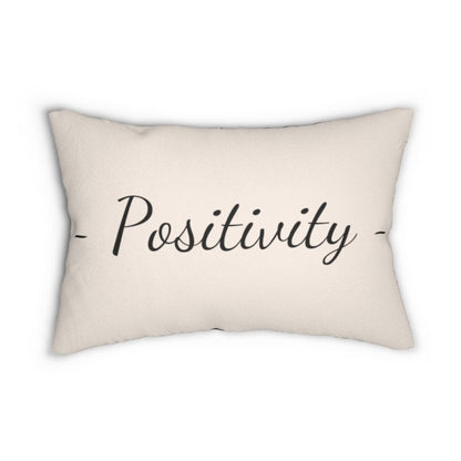 Decorative Lumbar Throw Pillow - Beige and Black Positivity Word Art