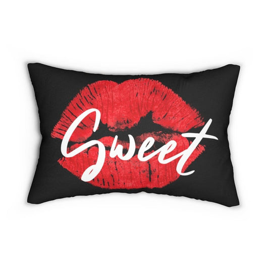 Decorative Lumbar Throw Pillow - Sweet Lips Kiss - Beige Black