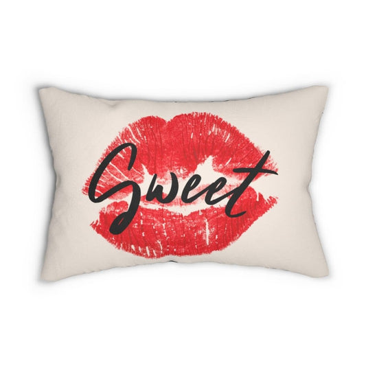 Decorative Lumbar Throw Pillow - Sweet Lips Kiss - Beige Black