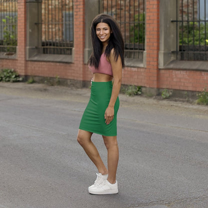 Womens Pencil Skirt - Green Stretch Mini