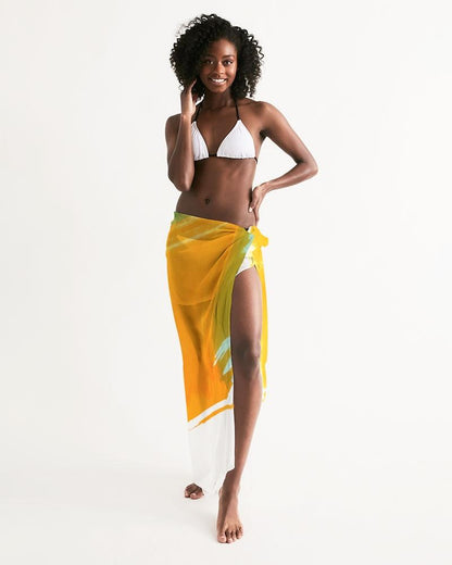 Sheer Swimsuit Cover Up Abstract Print Orange and Green
