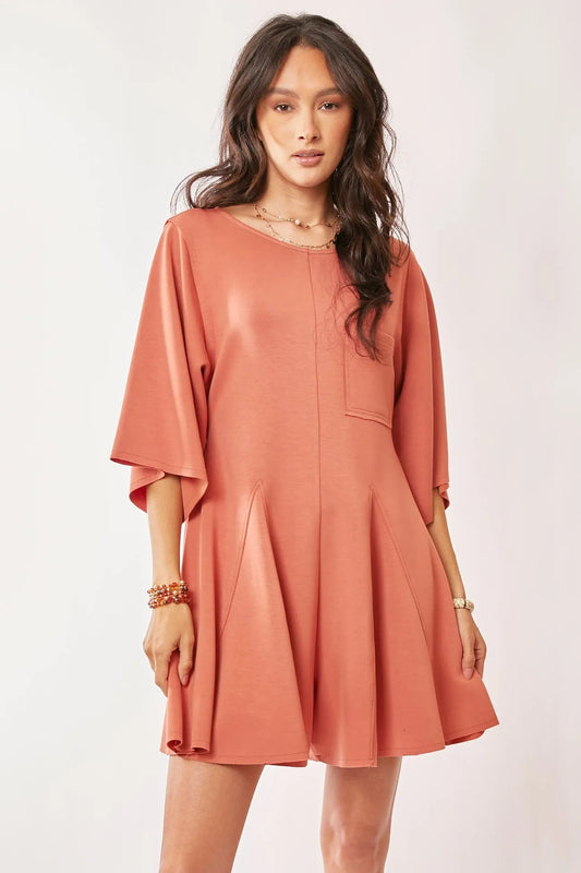 Davi & Dani Solid Draped Sleeve Ties Back Skort Romper