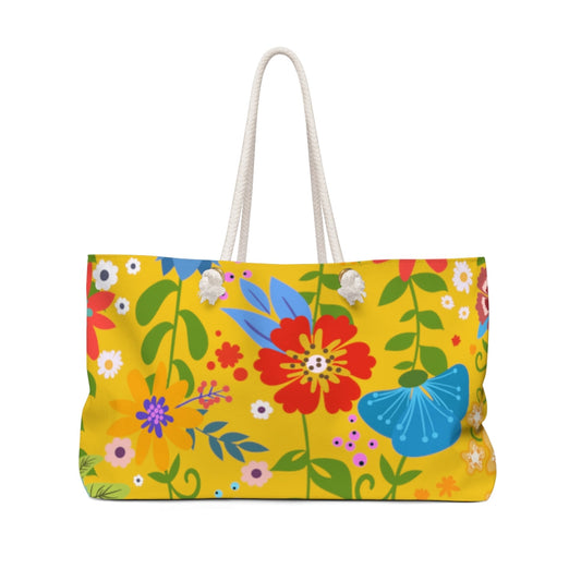 Weekender Tote Bag - Floral Print - Yellow
