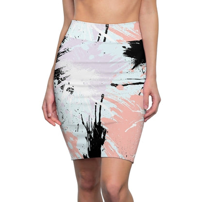 High Waist Womens Pencil Skirt - Contour Stretch - Abstract Pink Black