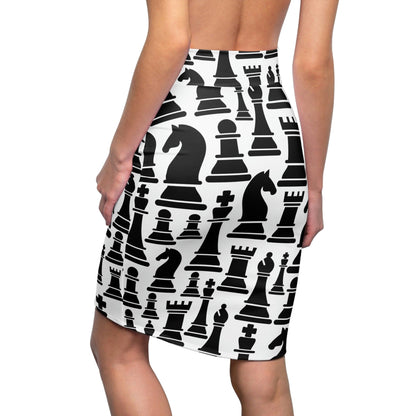 High Waist Womens Pencil Skirt - Contour Stretch - Black and White
