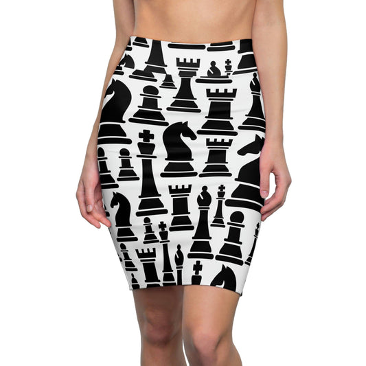 High Waist Womens Pencil Skirt - Contour Stretch - Black and White