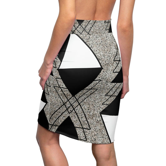 High Waist Womens Pencil Skirt - Contour Stretch - Black and White