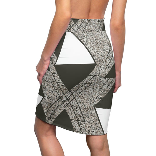 High Waist Womens Pencil Skirt - Contour Stretch - Brown and White