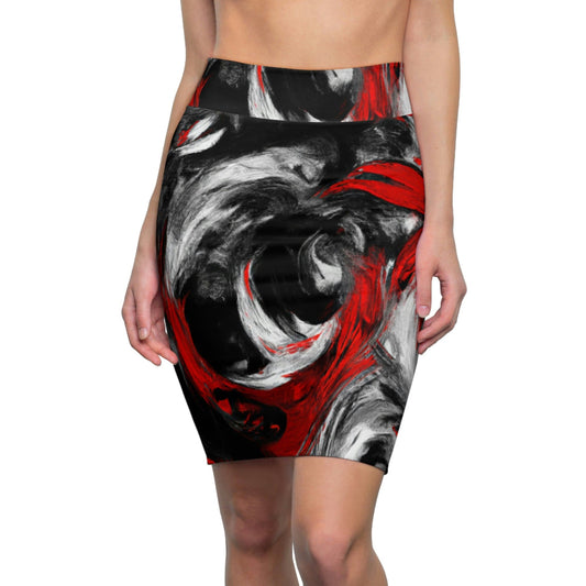 High Waist Womens Pencil Skirt - Contour Stretch - Decorative Black