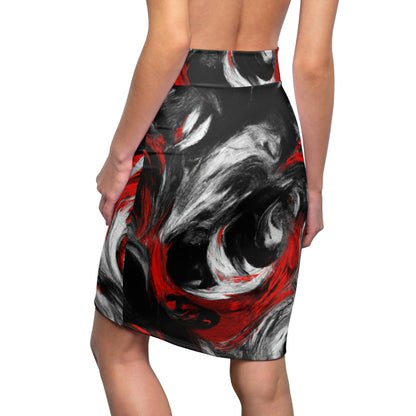 High Waist Womens Pencil Skirt - Contour Stretch - Decorative Black