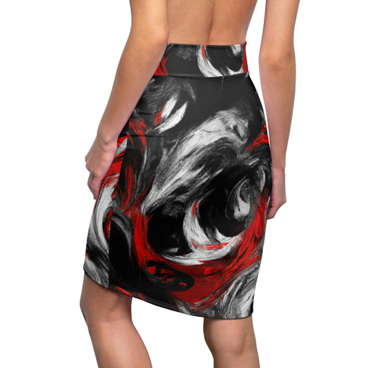 High Waist Womens Pencil Skirt - Contour Stretch - Decorative Black