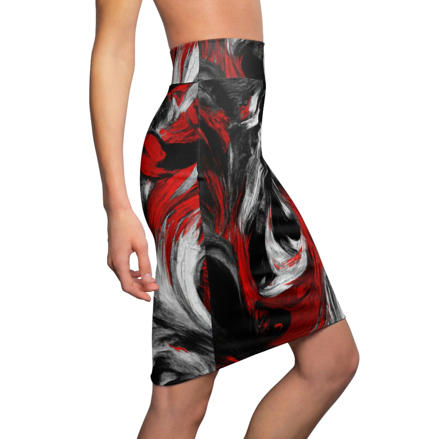 High Waist Womens Pencil Skirt - Contour Stretch - Decorative Black