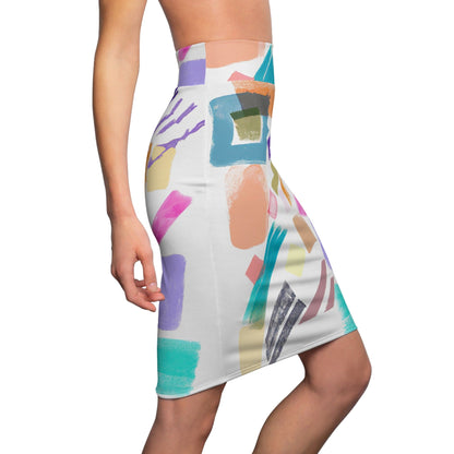 High Waist Womens Pencil Skirt - Contour Stretch - Multicolor Pastel