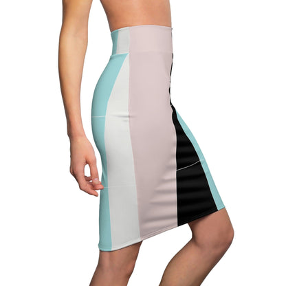 High Waist Womens Pencil Skirt - Contour Stretch - Pastel Colorblock