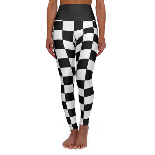 Womens High-waist Fitness Legging Yoga Pants - Black White Checkers