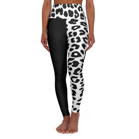 Womens High-waist Fitness Legging Yoga Pants - Black White Leopard