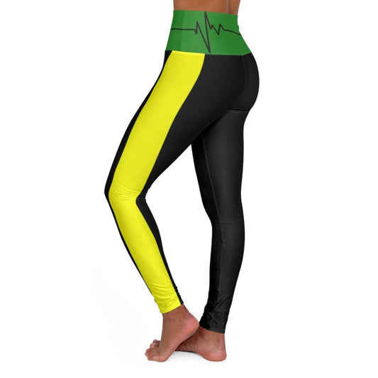 Womens High Waist Fitness Leggings - Black Red Yellow and Green