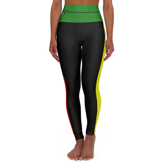 Womens High Waist Fitness Leggings - Black Red Yellow and Green