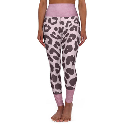 Womens High Waist Fitness Leggings - Heather Pink Two-tone Leopard