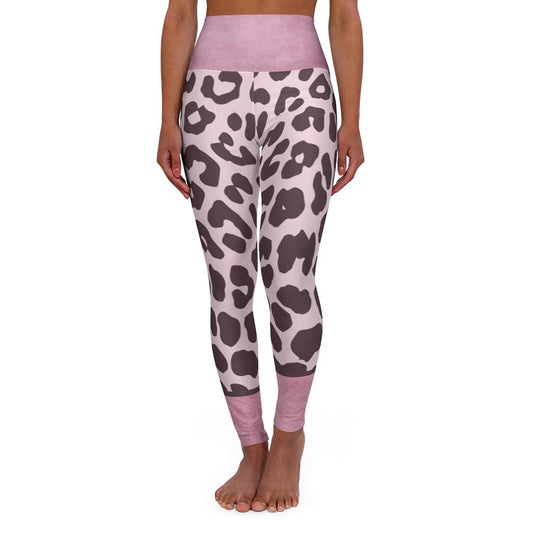 Womens High Waist Fitness Leggings - Heather Pink Two-tone Leopard