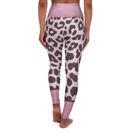 Womens High Waist Fitness Leggings - Heather Pink Two-tone Leopard