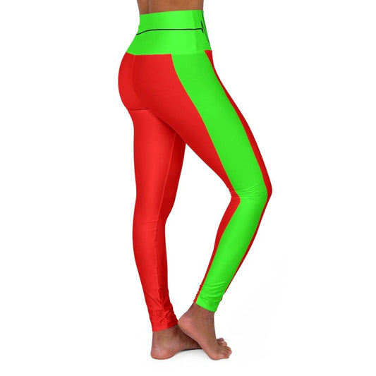 High Waisted Yoga Leggings - Red and Neon Green Beating Heart Sports