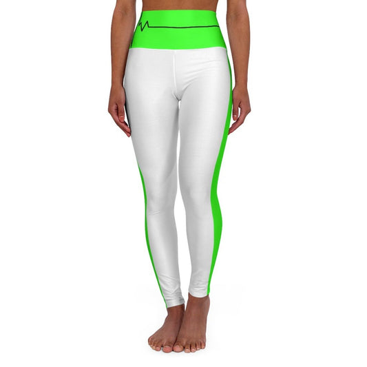 Womens High Waist Fitness Legging Yoga Pants - Neon Green White