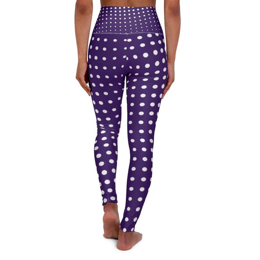 Womens High-waist Fitness Legging Yoga Pants - Purple White Polka Dot