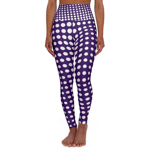 Womens High-waist Fitness Legging Yoga Pants - Purple White Polka Dot