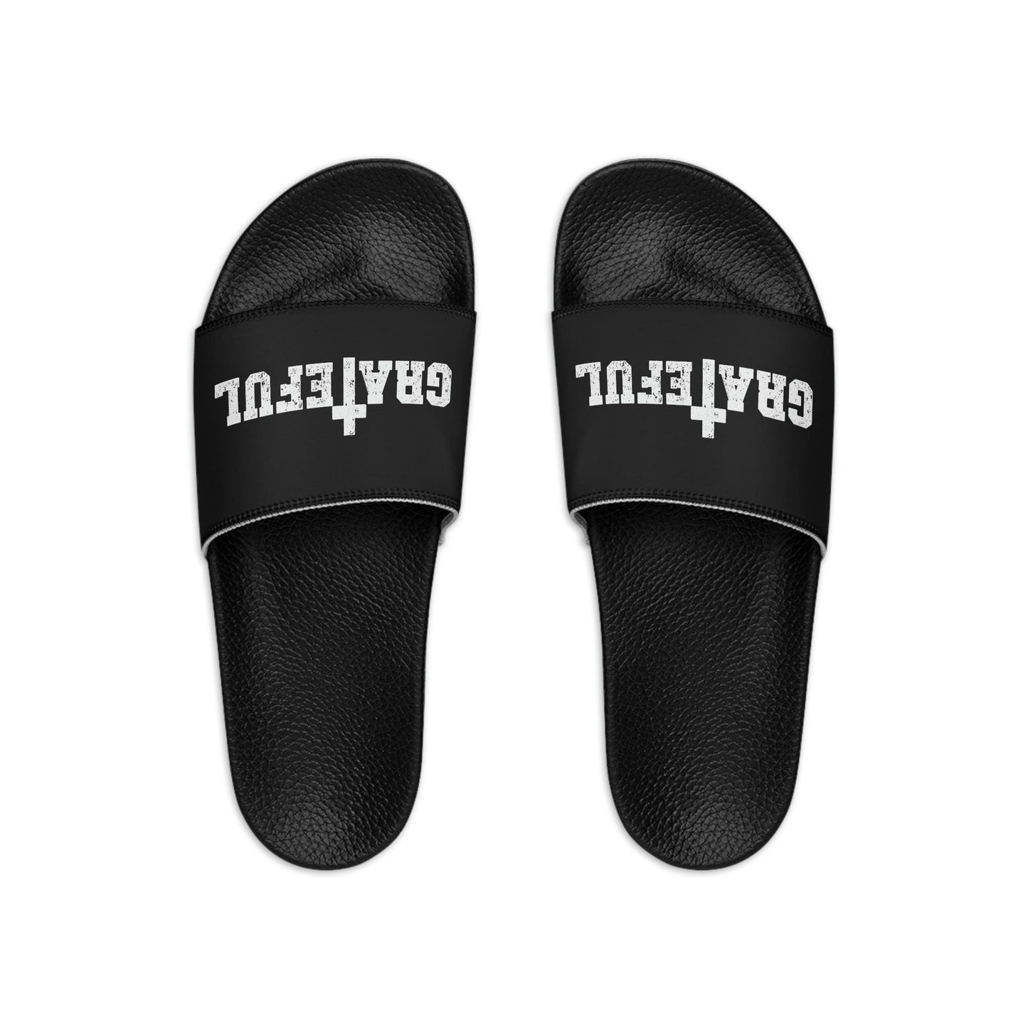 Mens Black Slide Sandals - Grateful Christian Inspiration Affirmation
