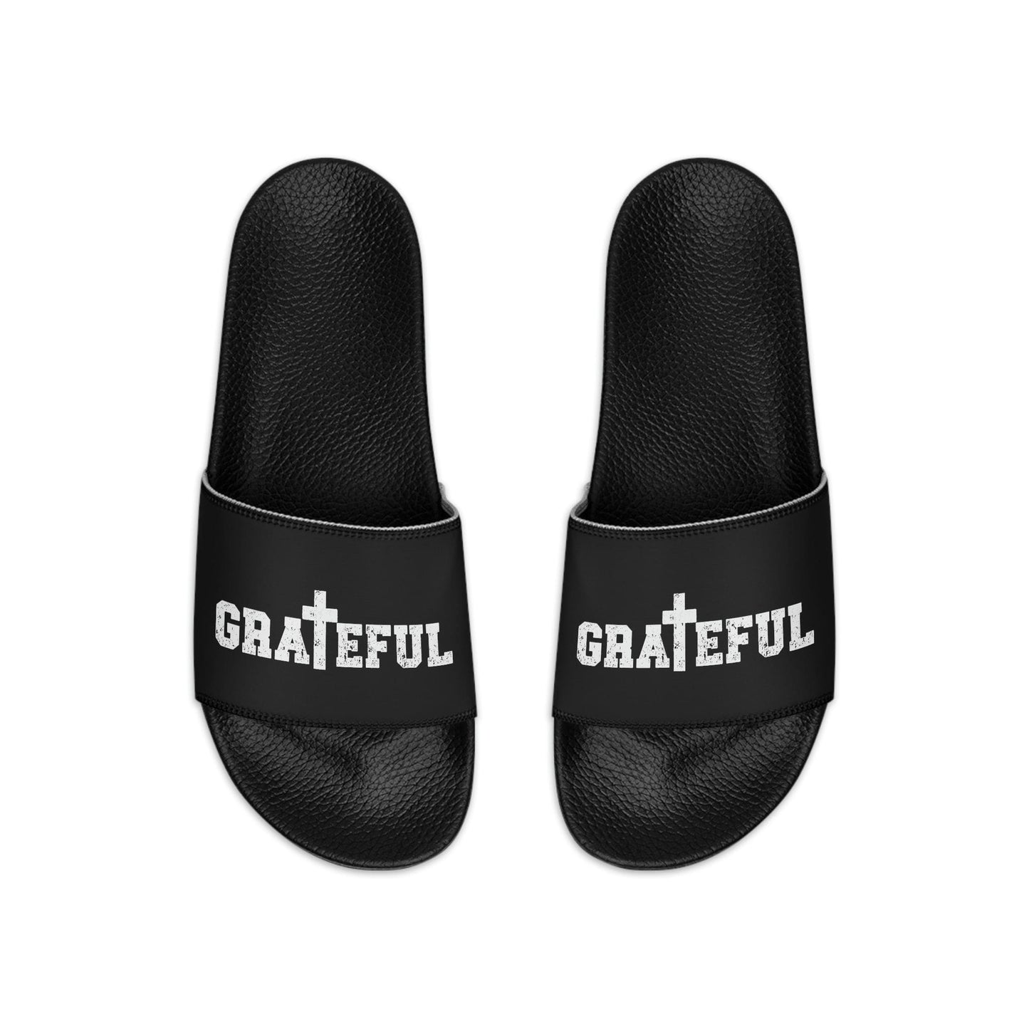 Mens Black Slide Sandals - Grateful Christian Inspiration Affirmation