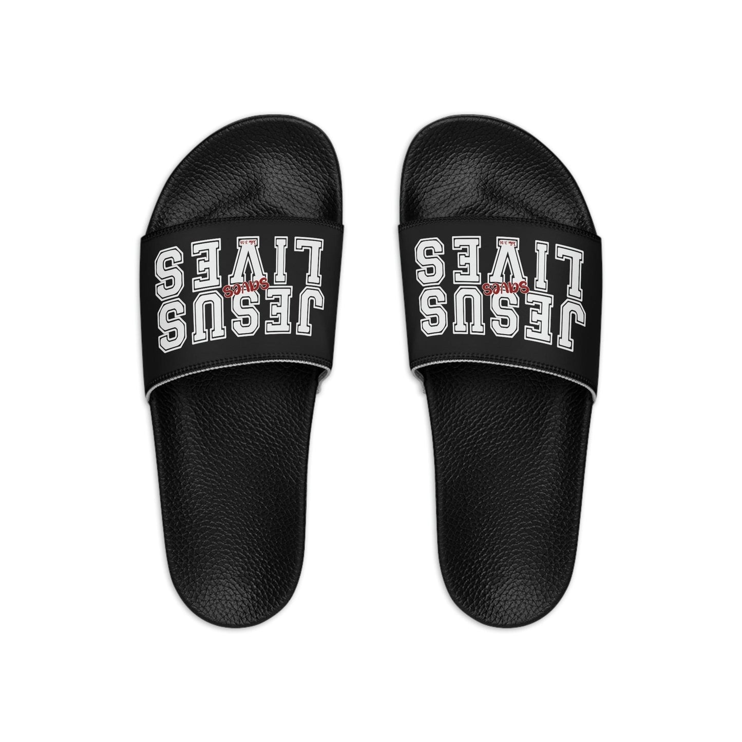 Mens Black Slide Sandals - Jesus Saves Lives - Christian Inpsiration