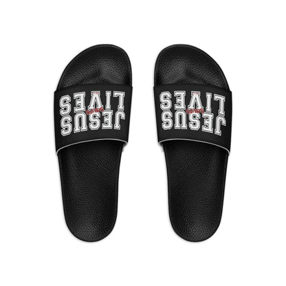 Mens Black Slide Sandals - Jesus Saves Lives - Christian Inpsiration