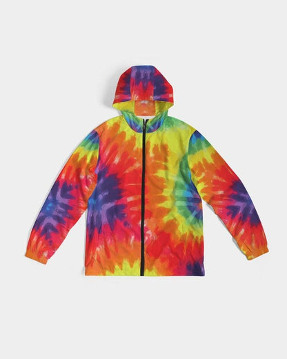 Mens Hooded Windbreaker - Rainbow Tie-dye Water Resistant Jacket -