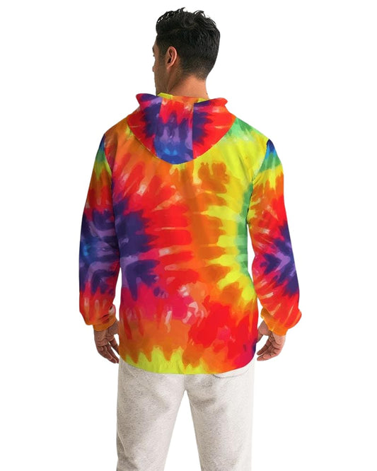 Mens Hooded Windbreaker - Rainbow Tie-dye Water Resistant Jacket -