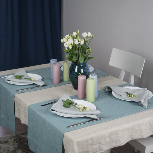 Greyish Mint linen table runner