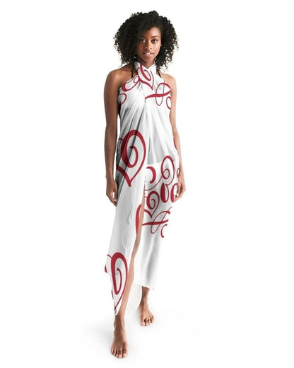 Sheer Sarong Swimsuit Cover Up Wrap / White and Red Abstract
